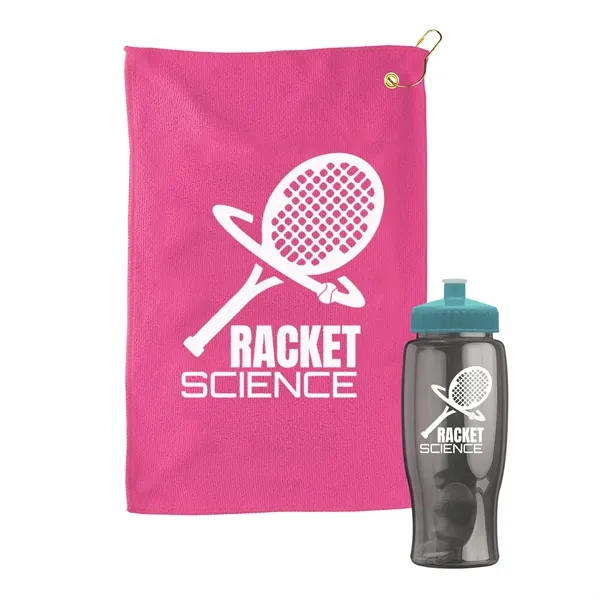 27 oz. Poly-pure transparent bottle with microfiber golf towel. Towel is... from ASI 40480 Koozie Group