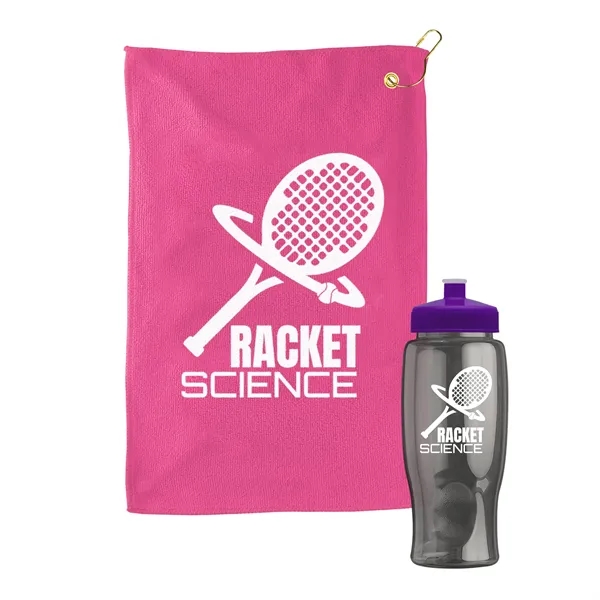 27 oz. Poly-pure transparent bottle with microfiber golf towel. Towel is... from ASI 40480 Koozie Group