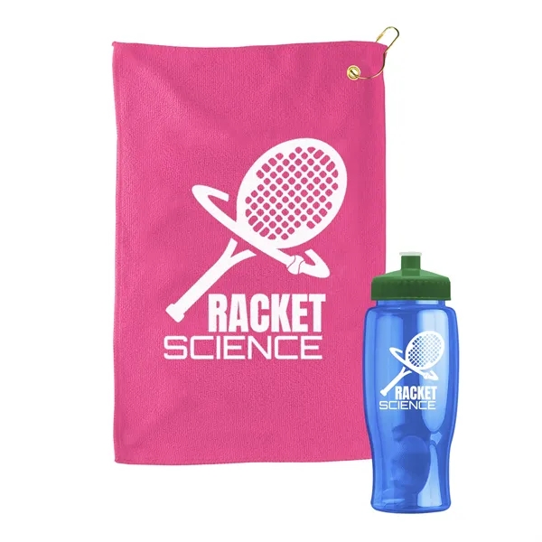 27 oz. Poly-pure transparent bottle with microfiber golf towel. Towel is... from ASI 40480 Koozie Group