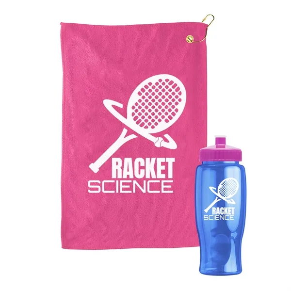 27 oz. Poly-pure transparent bottle with microfiber golf towel. Towel is... from ASI 40480 Koozie Group