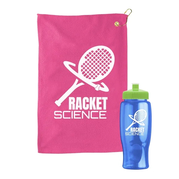 27 oz. Poly-pure transparent bottle with microfiber golf towel. Towel is... from ASI 40480 Koozie Group