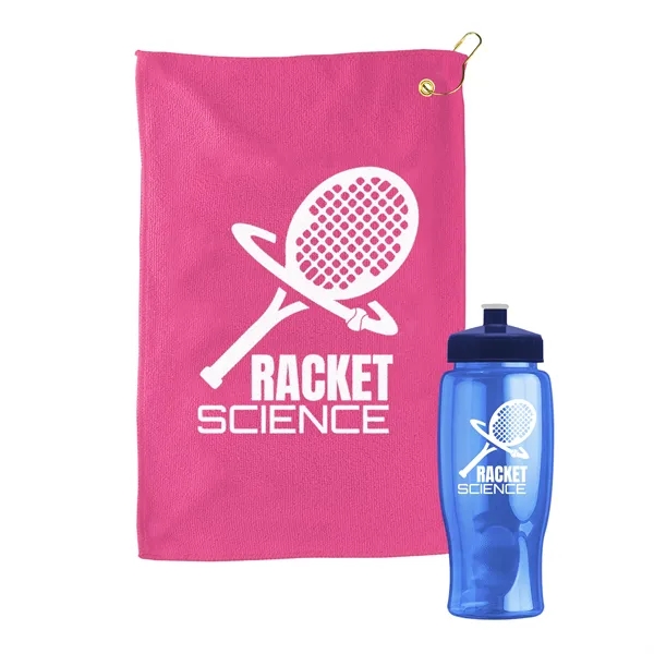 27 oz. Poly-pure transparent bottle with microfiber golf towel. Towel is... from ASI 40480 Koozie Group