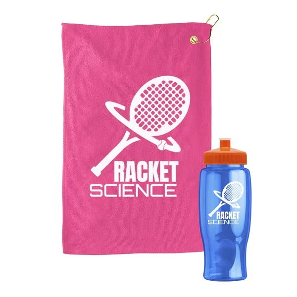 27 oz. Poly-pure transparent bottle with microfiber golf towel. Towel is... from ASI 40480 Koozie Group