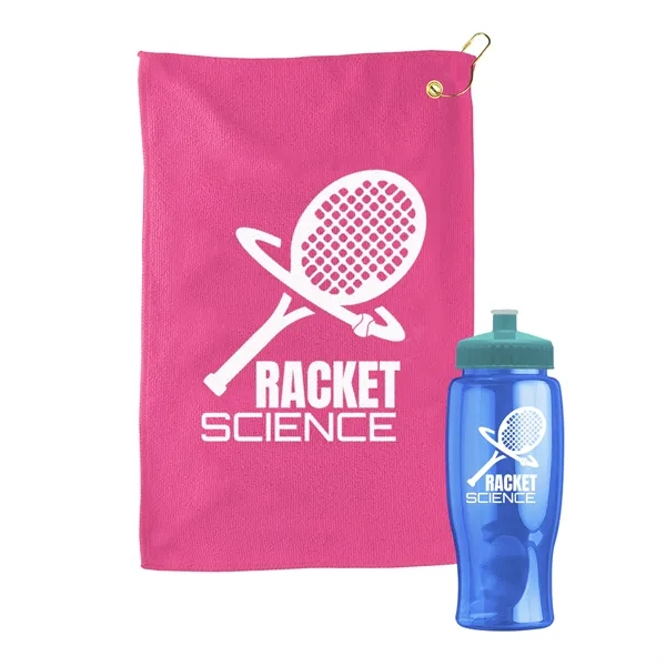 27 oz. Poly-pure transparent bottle with microfiber golf towel. Towel is... from ASI 40480 Koozie Group