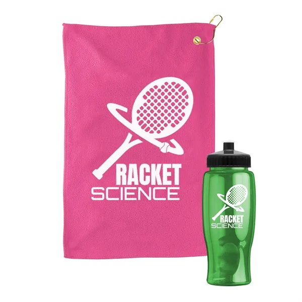 27 oz. Poly-pure transparent bottle with microfiber golf towel. Towel is... from ASI 40480 Koozie Group