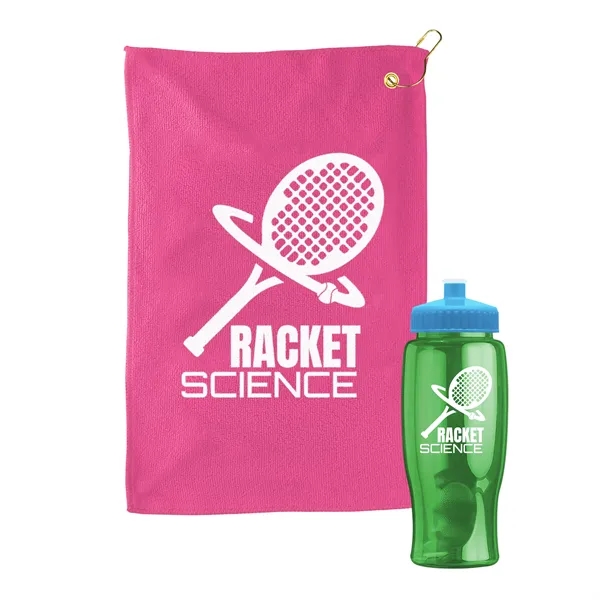 27 oz. Poly-pure transparent bottle with microfiber golf towel. Towel is... from ASI 40480 Koozie Group