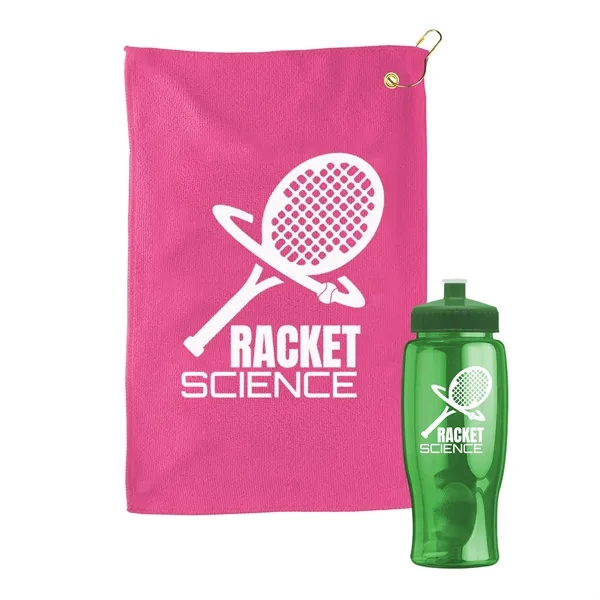 27 oz. Poly-pure transparent bottle with microfiber golf towel. Towel is... from ASI 40480 Koozie Group