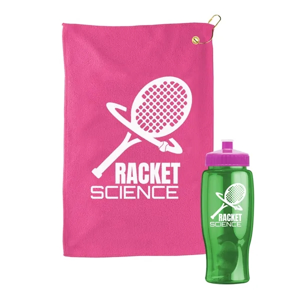 27 oz. Poly-pure transparent bottle with microfiber golf towel. Towel is... from ASI 40480 Koozie Group