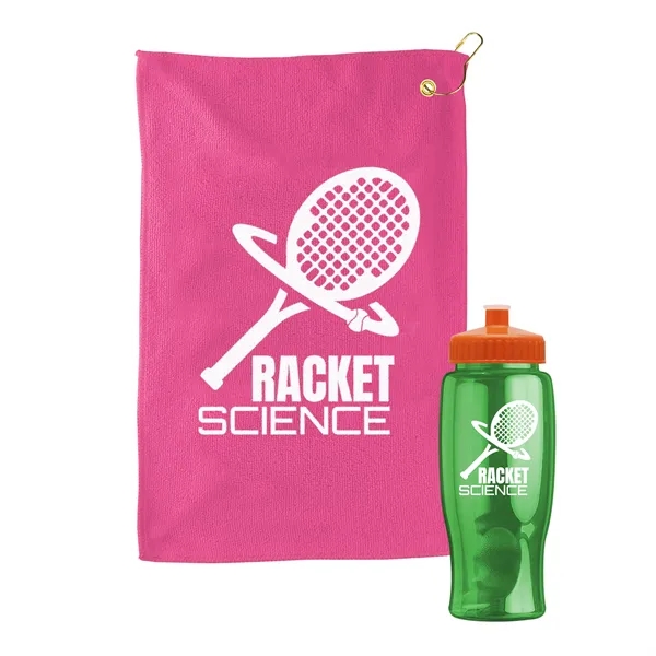 27 oz. Poly-pure transparent bottle with microfiber golf towel. Towel is... from ASI 40480 Koozie Group