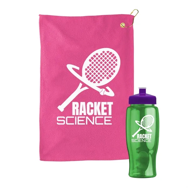 27 oz. Poly-pure transparent bottle with microfiber golf towel. Towel is... from ASI 40480 Koozie Group