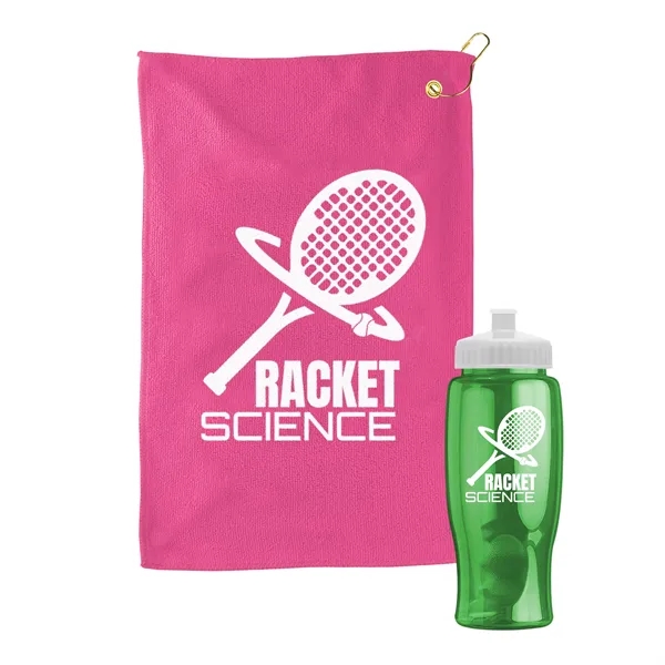 27 oz. Poly-pure transparent bottle with microfiber golf towel. Towel is... from ASI 40480 Koozie Group