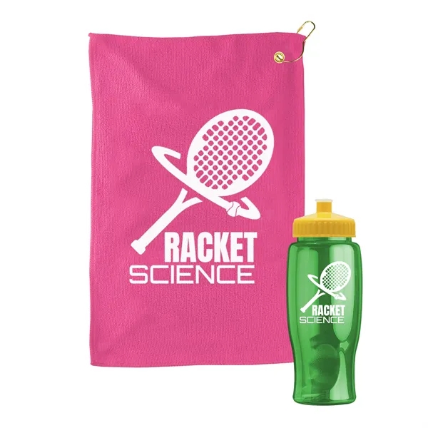 27 oz. Poly-pure transparent bottle with microfiber golf towel. Towel is... from ASI 40480 Koozie Group