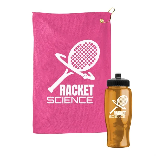 27 oz. Poly-pure transparent bottle with microfiber golf towel. Towel is... from ASI 40480 Koozie Group