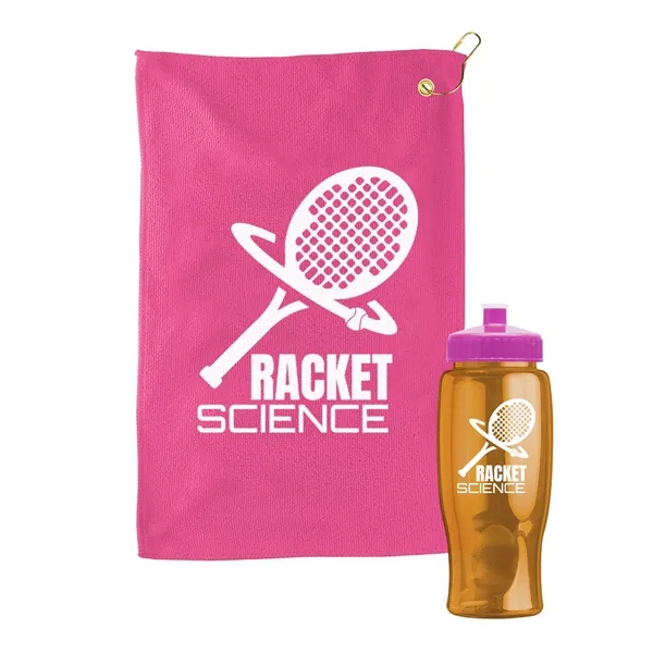 27 oz. Poly-pure transparent bottle with microfiber golf towel. Towel is... from ASI 40480 Koozie Group