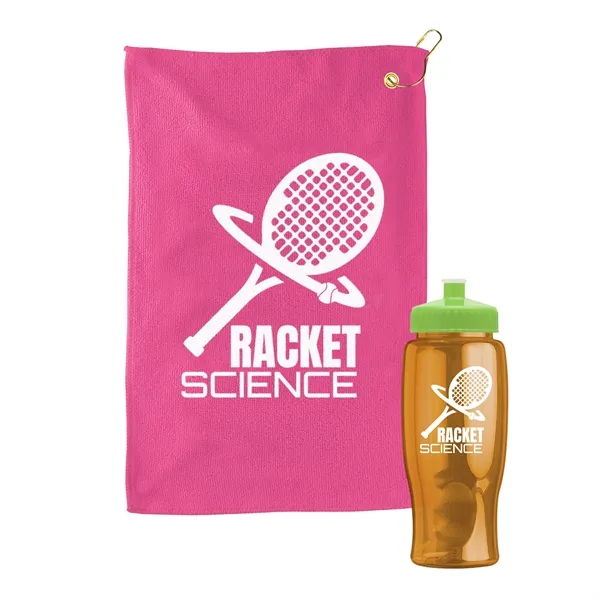 27 oz. Poly-pure transparent bottle with microfiber golf towel. Towel is... from ASI 40480 Koozie Group