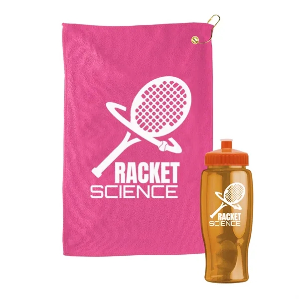 27 oz. Poly-pure transparent bottle with microfiber golf towel. Towel is... from ASI 40480 Koozie Group