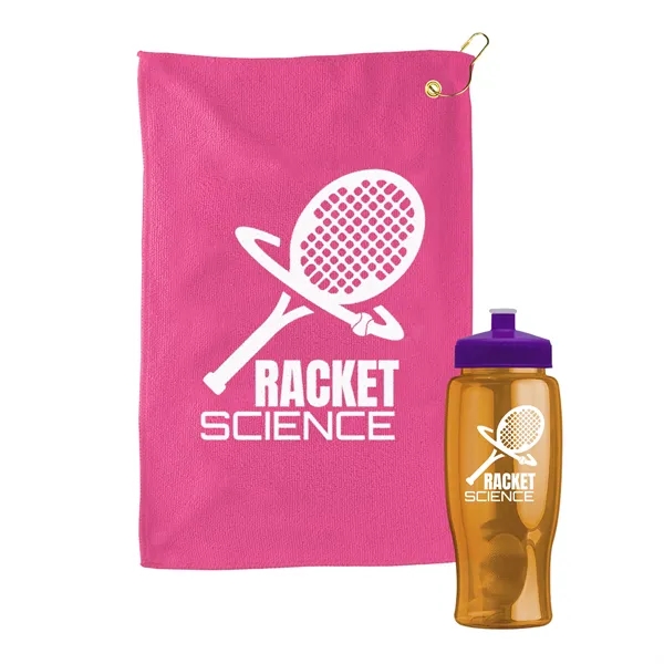 27 oz. Poly-pure transparent bottle with microfiber golf towel. Towel is... from ASI 40480 Koozie Group