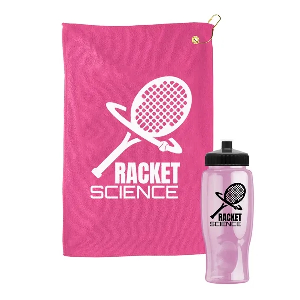 27 oz. Poly-pure transparent bottle with microfiber golf towel. Towel is... from ASI 40480 Koozie Group