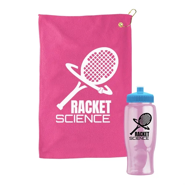 27 oz. Poly-pure transparent bottle with microfiber golf towel. Towel is... from ASI 40480 Koozie Group
