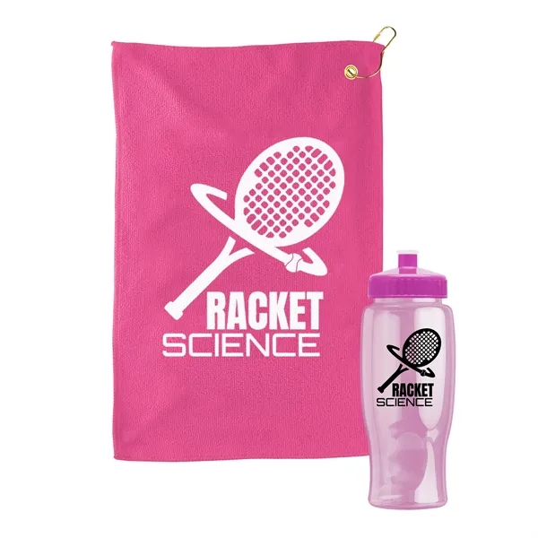 27 oz. Poly-pure transparent bottle with microfiber golf towel. Towel is... from ASI 40480 Koozie Group