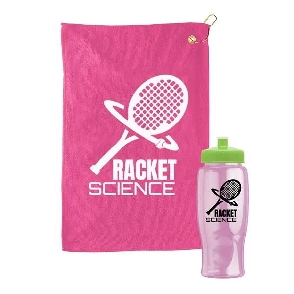 27 oz. Poly-pure transparent bottle with microfiber golf towel. Towel is... from ASI 40480 Koozie Group