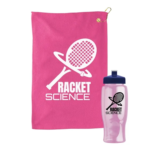 27 oz. Poly-pure transparent bottle with microfiber golf towel. Towel is... from ASI 40480 Koozie Group