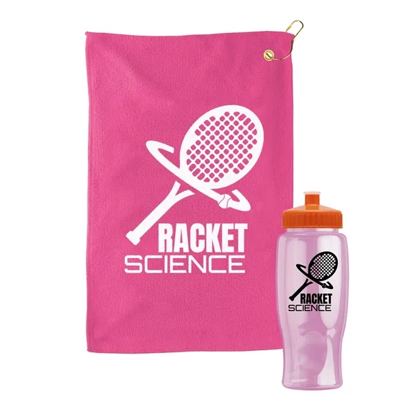 27 oz. Poly-pure transparent bottle with microfiber golf towel. Towel is... from ASI 40480 Koozie Group