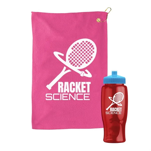 27 oz. Poly-pure transparent bottle with microfiber golf towel. Towel is... from ASI 40480 Koozie Group