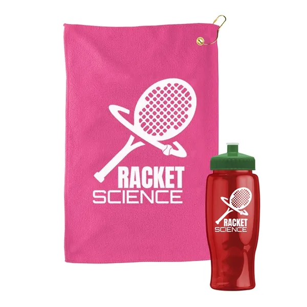 27 oz. Poly-pure transparent bottle with microfiber golf towel. Towel is... from ASI 40480 Koozie Group