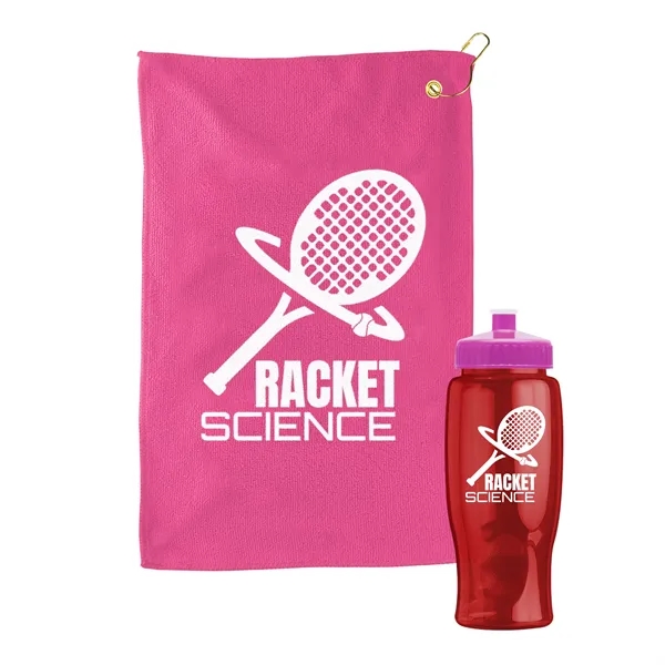 27 oz. Poly-pure transparent bottle with microfiber golf towel. Towel is... from ASI 40480 Koozie Group