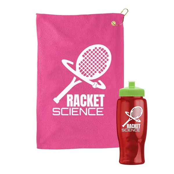 27 oz. Poly-pure transparent bottle with microfiber golf towel. Towel is... from ASI 40480 Koozie Group