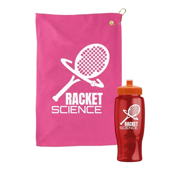 27 oz. Poly-pure transparent bottle with microfiber golf towel. Towel is... from ASI 40480 Koozie Group
