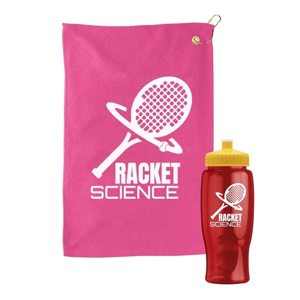 27 oz. Poly-pure transparent bottle with microfiber golf towel. Towel is... from ASI 40480 Koozie Group
