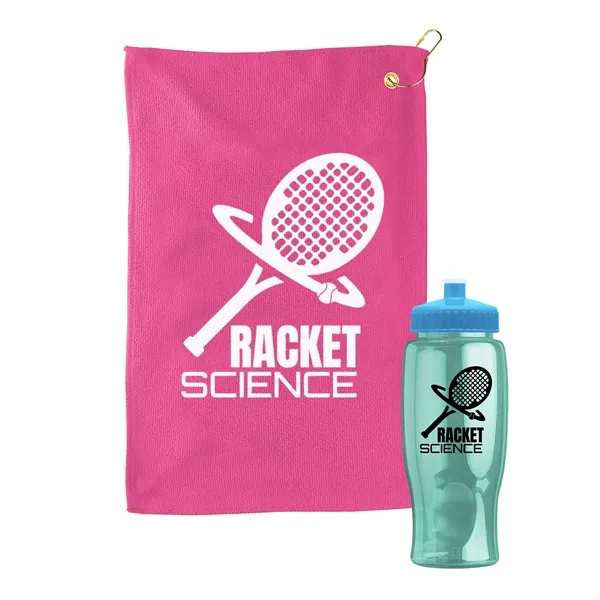 27 oz. Poly-pure transparent bottle with microfiber golf towel. Towel is... from ASI 40480 Koozie Group