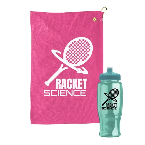 27 oz. Poly-pure transparent bottle with microfiber golf towel. Towel is... from ASI 40480 Koozie Group