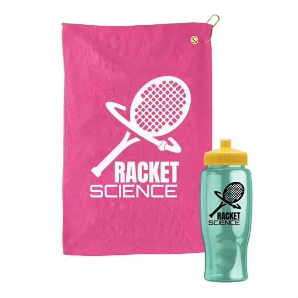 27 oz. Poly-pure transparent bottle with microfiber golf towel. Towel is... from ASI 40480 Koozie Group