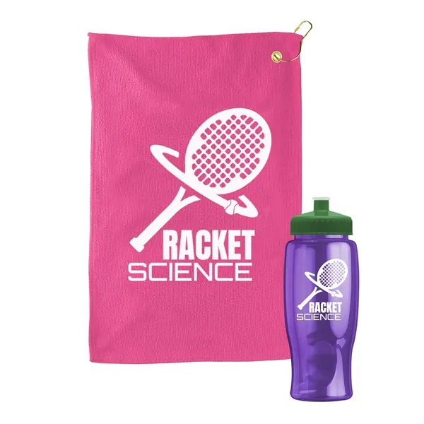 27 oz. Poly-pure transparent bottle with microfiber golf towel. Towel is... from ASI 40480 Koozie Group