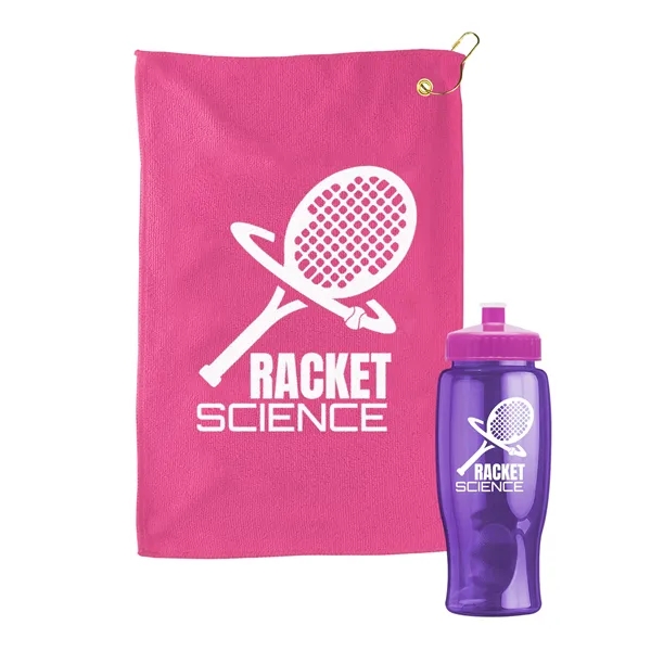 27 oz. Poly-pure transparent bottle with microfiber golf towel. Towel is... from ASI 40480 Koozie Group