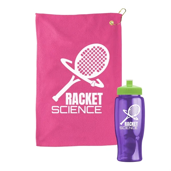 27 oz. Poly-pure transparent bottle with microfiber golf towel. Towel is... from ASI 40480 Koozie Group