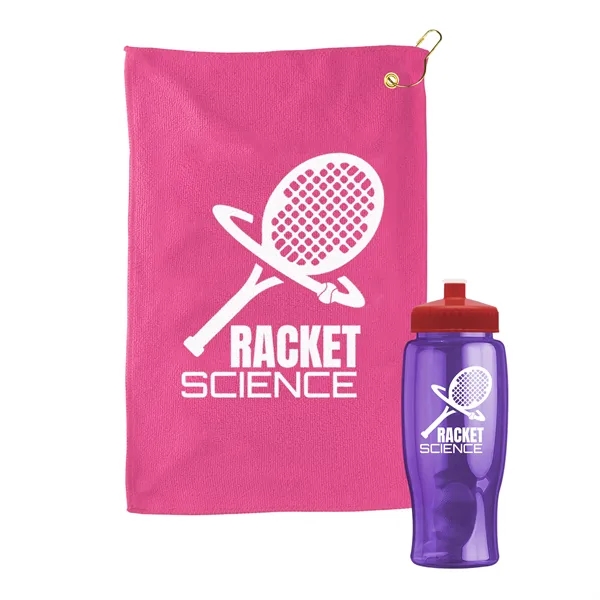 27 oz. Poly-pure transparent bottle with microfiber golf towel. Towel is... from ASI 40480 Koozie Group