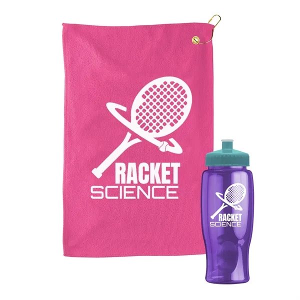 27 oz. Poly-pure transparent bottle with microfiber golf towel. Towel is... from ASI 40480 Koozie Group