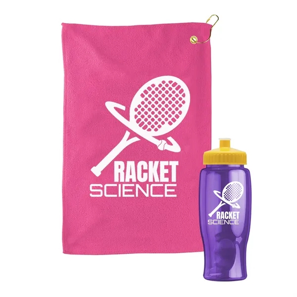 27 oz. Poly-pure transparent bottle with microfiber golf towel. Towel is... from ASI 40480 Koozie Group