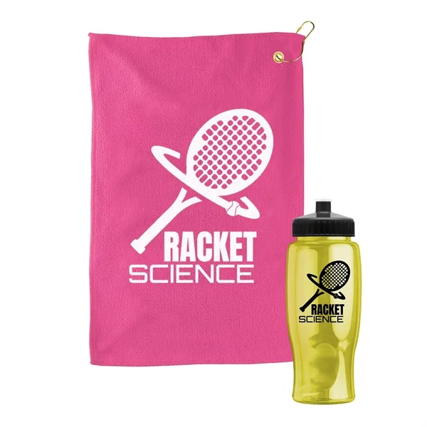 27 oz. Poly-pure transparent bottle with microfiber golf towel. Towel is... from ASI 40480 Koozie Group