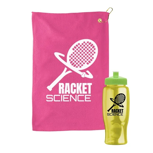 27 oz. Poly-pure transparent bottle with microfiber golf towel. Towel is... from ASI 40480 Koozie Group