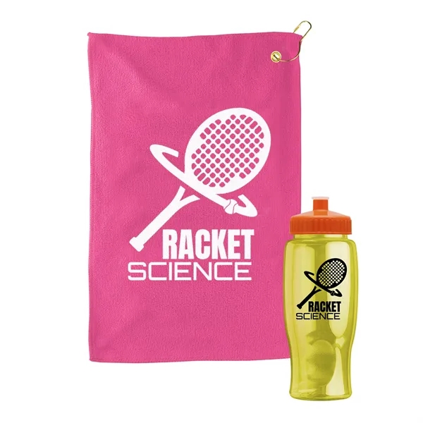 27 oz. Poly-pure transparent bottle with microfiber golf towel. Towel is... from ASI 40480 Koozie Group