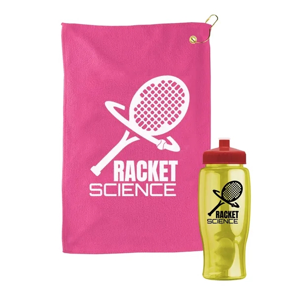 27 oz. Poly-pure transparent bottle with microfiber golf towel. Towel is... from ASI 40480 Koozie Group