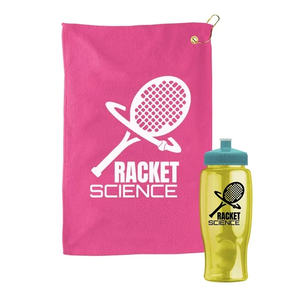 27 oz. Poly-pure transparent bottle with microfiber golf towel. Towel is... from ASI 40480 Koozie Group