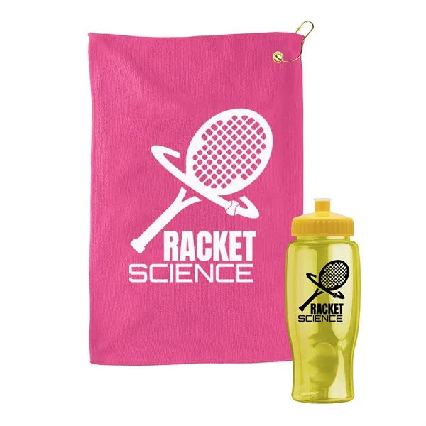 27 oz. Poly-pure transparent bottle with microfiber golf towel. Towel is... from ASI 40480 Koozie Group