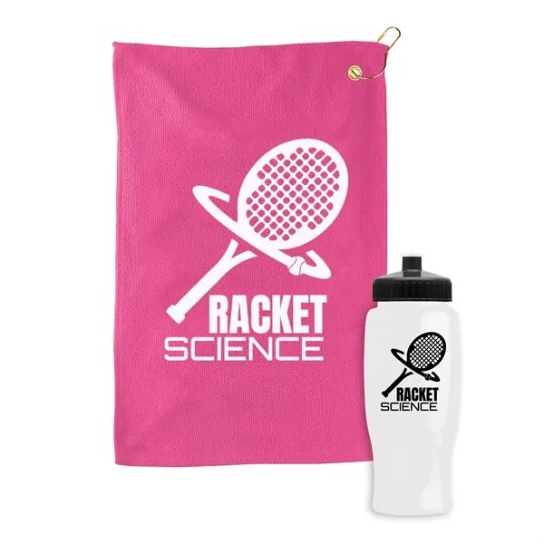 27 oz. Poly-pure transparent bottle with microfiber golf towel. Towel is... from ASI 40480 Koozie Group