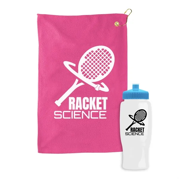 27 oz. Poly-pure transparent bottle with microfiber golf towel. Towel is... from ASI 40480 Koozie Group